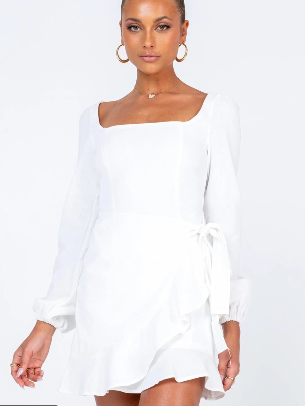 Princess Polly size 2 Villa Long Sleeve Mini Dress White - Picture 2 of 5